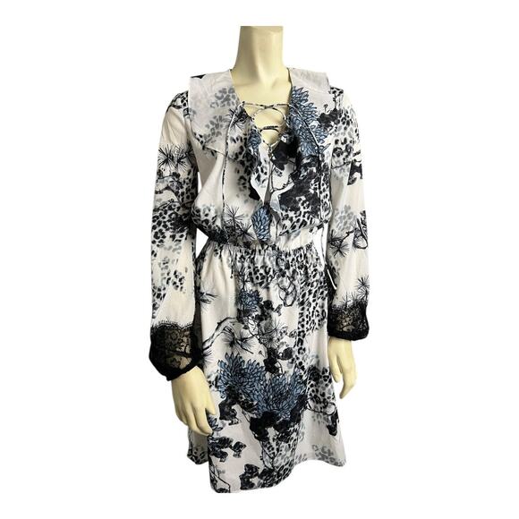 NWT KOBI Damaris Floral Peasant Mini Dress Blue Multi XS Women's XS Boho Chic - Picture 1 of 8